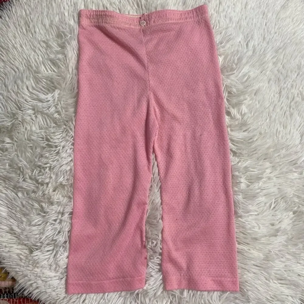 VINTAGE • Pink + White Bunny Snap Waist Waffle Knit Pajama Set